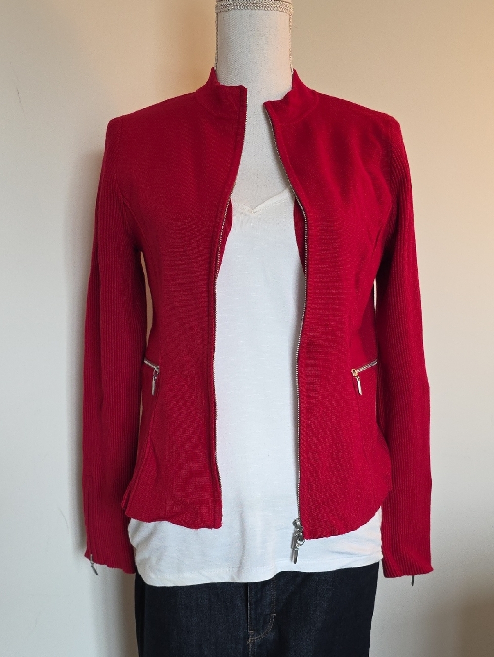White House Black Market Red Zip-Front Sweater Blazer